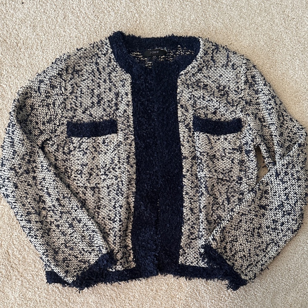 J. Crew Navy and White Textured Cardigan